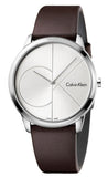 Calvin Klein Minimal Silver Dial Brown Leather Strap Watch for Men - K3M221G6 Authentic Buy Shop Now