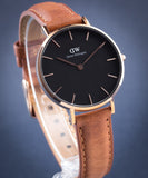 Daniel Wellington Classic Petite Durham Black Dial Brown Leather Strap Watch For Women - DW00100166 Authentic Buy Shop Now