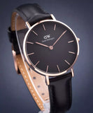 Daniel Wellington Petite Sheffield Black Dial Black Leather Strap Watch For Women - DW00100168 Authentic Buy Shop Now