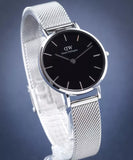 Daniel Wellington Petite Sterling Black Dial Silver Mesh Bracelet Watch For Women - DW00100218 Authentic Buy Shop Now