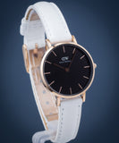 Daniel Wellington Classic Petite Bondi Black Dial White Leather Strap Watch For Women - DW00100285 Authentic Buy Shop Now