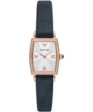 Emporio Armani Gianni T Bar Crystals Silver Dial Blue Leather Strap Watch For Women - AR11469 Authentic Buy Shop Now