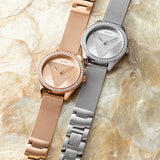 Guess Tri Glitz Quartz Diamonds Rose Gold Dial Rose Gold Mesh Bracelet Watch For Women - W1142L4 Authentic Buy Shop Now