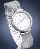 Guess Chiffon Silver Dial Silver Mesh Bracelet Watch For Women - W1083L1 Authentic Buy Shop Now