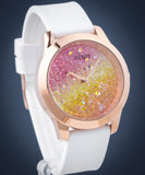 Guess Crush Crystals Gold Dial White Rubber Strap Watch for Women - W1223L3 Authentic Buy Shop Now