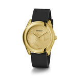 Guess Cubed Analog Gold Dial Black Silicone Strap Watch For Women - GW0665L1 Authentic Buy Shop Now