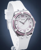Guess Sparkling Silver Dial White Rubber Strap Watch For Women - GW0032L1 Authentic Buy Shop Now