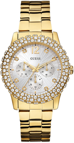 Guess Dazzler Diamonds Silver Dial Gold Steel Strap Watch for Women - W0335L2 Authentic Buy Shop Now
