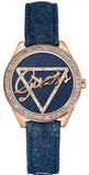 Guess Little Flirt Quartz Blue Dial Blue Leather Strap Watch For Women - W0456L6 Authentic Buy Shop Now