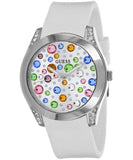 Guess Wanderlust Crystals Silver Dial White Rubber Strap Watch For Women - W1059L3 Authentic Buy Shop Now