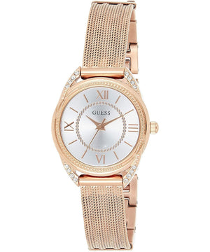 Guess Whisper Silver Dial Rose Gold Mesh Bracelet Watch for Women - W1084L3 Authentic Buy Shop Now