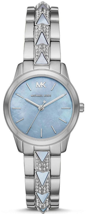Michael Kors Runway Mercer Quartz Mother of Pearl Blue Dial Silver Steel Strap Watch For Women - MK6857 Authentic Buy Shop Now