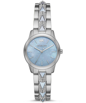 Michael Kors Runway Mercer Quartz Mother of Pearl Blue Dial Silver Steel Strap Watch For Women - MK6857 Authentic Buy Shop Now