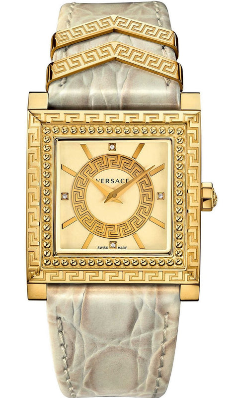 Versace DV-25 Gold Dial Off White Leather Strap Watch for Women - VQF030015 Authentic Buy Shop Now