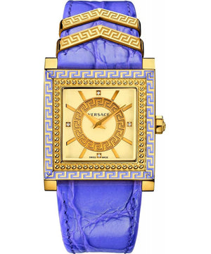 Versace Day Glam Chronograph Gold Dial Purple Leather Strap Watch for Women - VQF040015 Authentic Buy Shop Now