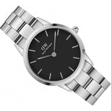 Daniel Wellington Iconic Link Black Dial Silver Steel Strap Watch for Women - DW00100204 Authentic Buy Shop Now