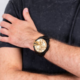 Diesel Mega Chief Chronograph Gold Dial Black Steel Strap Watch For Men - DZ4485 Authentic Buy Shop Now