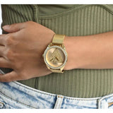 Guess Tri Glitz Quartz Diamonds Gold Dial Gold Mesh Bracelet Watch For Women - W1142L2 Authentic Buy Shop Now