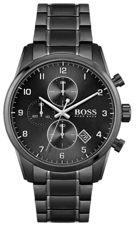 Hugo Boss Skymaster Chronograph Black Dial Black Steel Strap Watch for Men - 1513785 Authentic Buy Shop Now