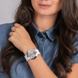 Guess Wanderlust Crystals Silver Dial White Rubber Strap Watch For Women - W1059L3 Authentic Buy Shop Now
