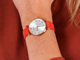 Emporio Armani Gianni T Bar Silver Dial Red Leather Strap Watch For Women - AR1876 Authentic Buy Shop Now
