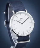 Daniel Wellington Classic Bayswater White Dial Blue NATO Strap Watch For Men - DW00100276 Authentic Buy Shop Now