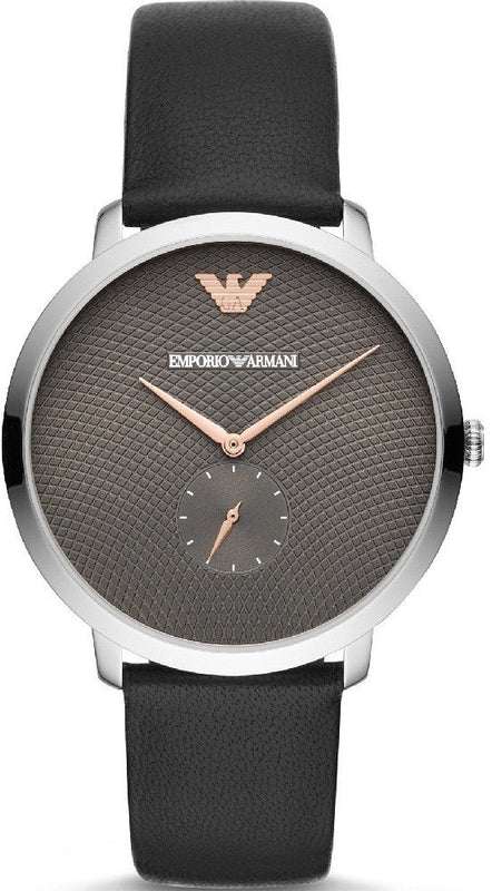 Emporio Armani Modern Slim Quartz Grey Dial Black Leather Strap Watch For Men - AR11162 Authentic Buy Shop Now
