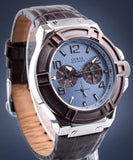 Guess Rigor Analogue Quartz Blue Dial Brown Leather Strap Watch For Men - W0040G10 Authentic Buy Shop Now