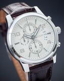 Guess Exec Chronograph White Dial Brown Leather Strap Watch For Men - W0076G2 Authentic Buy Shop Now