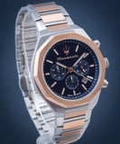 Maserati Stile Chronograph Blue Dial Rose Gold Two Tone Strap Watch For Men - R8873642002 Authentic Buy Shop Now