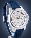 Maserati Successo Chronograph White Dial Blue Rubber Strap Watch For Men - R8871621013 Authentic Buy Shop Now