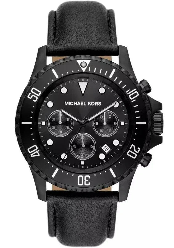 Michael Kors Everest Chronograph Black Dial Black Leather Strap Watch For Men - MK9053 Authentic Buy Shop Now