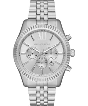Michael Kors Lexington Chronograph Silver Dial Silver Steel Strap Watch For Men - MK8789 Authentic Buy Shop Now