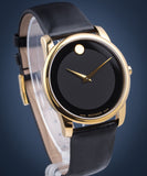 Movado Museum Black Dial Black Leather Strap Watch For Men - 606876 Authentic Buy Shop Now