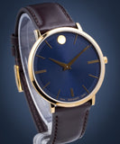Movado Ultra Slim Blue Dial Brown Leather Strap Watch For Men - 0607088 Authentic Buy Shop Now