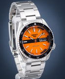 Seiko 5 Sports Double Hurricane Retro Orange Dial Silver Steel Strap Watch For Men - SRPK11K1 Authentic Buy Shop Now