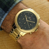 Tommy Hilfiger Troy Chronograph Black Dial Gold Steel Strap Watch For Men - 1792109 Authentic Buy Shop Now