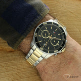 Tommy Hilfiger Jordon Chronograph Black Dial Two Tone Steel Strap Watch For Men - 1792095 Authentic Buy Shop Now