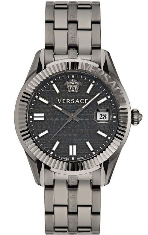 Versace Greca Time Quartz Black Dial Grey Steel Strap Watch for Men - VE3K00622 Authentic Buy Shop Now