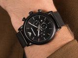 Emporio Armani Sport Chronograph Black Dial Black Mesh Bracelet Watch For Men - AR1968 Authentic Buy Shop Now