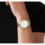 Michael Kors Liliane Mother of Pearl White Dial Gold Steel Strap Watch For Women - MK4555 Authentic Buy Shop Now