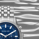 Michael Kors Hutton Chronograph Blue Dial Blue Steel Strap Watch For Men - MK8952 Authentic Buy Shop Now