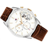 Tommy Hilfiger Baker Chronograph White Dial Brown Leather Strap Watch For Men - 1710450 Authentic Buy Shop Now