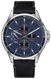 Tommy Hilfiger Shawn Multifunction Quartz Blue Dial Black Leather Strap Watch for Men - 1791616 Authentic Buy Shop Now