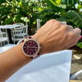Michael Kors Parker Chronograph Red Dial Red Leather Strap Watch For Women - MK6986 Authentic Buy Shop Now