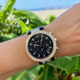 Michael Kors Parker Chronograph Black Dial Black Leather Strap Watch For Women - MK6984 Authentic Buy Shop Now