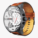 Diesel Mr. Daddy 2.0 Chronograph Silver Dial Brown Leather Strap Watch For Men - DZ7394 Authentic Buy Shop Now