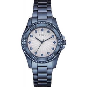 Guess Pinwheel Analog Silver Dial Blue Steel Strap Watch for Women - W0702L1 Authentic Buy Shop Now