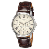 Guess Wafer Quartz White Dial Brown Leather Strap Watch For Men - W70016G2 Authentic Buy Shop Now