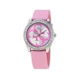 Guess G-Twist Diamonds Silver Dial Pink Rubber Strap Watch for Women - W1240L1 Authentic Buy Shop Now